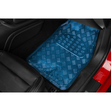 Tapis PVC universel look aluminium SWISS DRIVE. Set de 4 pièces. Dimensions Avant : 2* 65x47cm - Arrière 2* 41x47cm. Disponible 