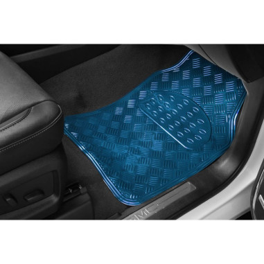 Tapis PVC universel look aluminium SWISS DRIVE. Set de 4 pièces. Dimensions Avant : 2* 65x47cm - Arrière 2* 41x47cm. Disponible 