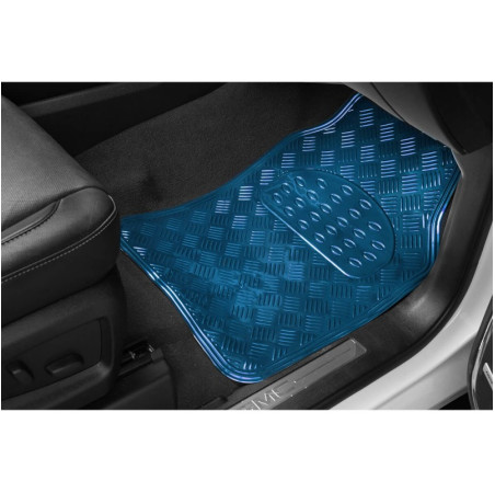 Tapis PVC universel look aluminium SWISS DRIVE. Set de 4 pièces. Dimensions Avant : 2* 65x47cm - Arrière 2* 41x47cm. Disponible 