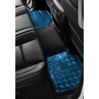 Tapis PVC universel look aluminium SWISS DRIVE. Set de 4 pièces. Dimensions Avant : 2* 65x47cm - Arrière 2* 41x47cm. Disponible 