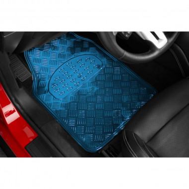Tapis PVC universel look aluminium SWISS DRIVE. Set de 4 pièces. Dimensions Avant : 2* 65x47cm - Arrière 2* 41x47cm. Disponible 