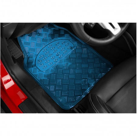 Tapis PVC universel look aluminium SWISS DRIVE. Set de 4 pièces. Dimensions Avant : 2* 65x47cm - Arrière 2* 41x47cm. Disponible 