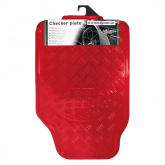 Tapis PVC universel look aluminium SWISS DRIVE. Set de 4 pièces. Dimensions Avant : 2* 65 x 47cm - Arrière 2* 41 x 47cm. Disponi