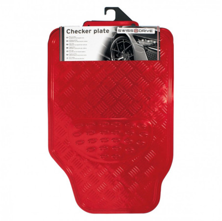 Tapis PVC universel look aluminium SWISS DRIVE. Set de 4 pièces. Dimensions Avant : 2* 65 x 47cm - Arrière 2* 41 x 47cm. Disponi