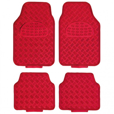 Tapis PVC universel look aluminium SWISS DRIVE. Set de 4 pièces. Dimensions Avant : 2* 65 x 47cm - Arrière 2* 41 x 47cm. Disponi