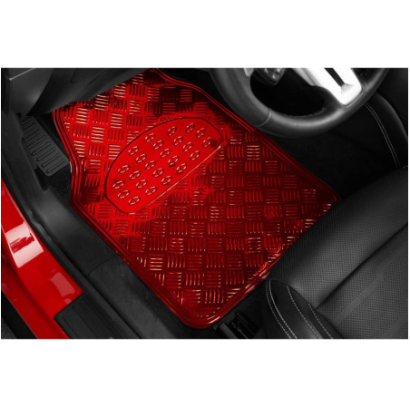 Tapis PVC universel look aluminium SWISS DRIVE. Set de 4 pièces. Dimensions Avant : 2* 65 x 47cm - Arrière 2* 41 x 47cm. Disponi