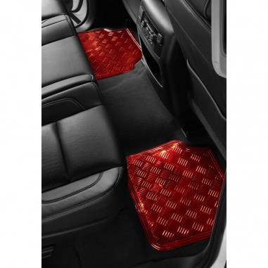 Tapis PVC universel look aluminium SWISS DRIVE. Set de 4 pièces. Dimensions Avant : 2* 65 x 47cm - Arrière 2* 41 x 47cm. Disponi