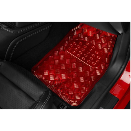 Tapis PVC universel look aluminium SWISS DRIVE. Set de 4 pièces. Dimensions Avant : 2* 65 x 47cm - Arrière 2* 41 x 47cm. Disponi