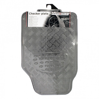 Tapis PVC universel look aluminium SWISS DRIVE. Set de 4 pièces. Dimensions Avant : 2* 65 x 47cm - Arrière 2* 41 x 47cm. Disponi