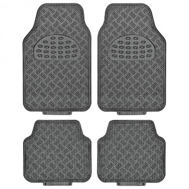 Tapis PVC universel look aluminium SWISS DRIVE. Set de 4 pièces. Dimensions Avant : 2* 65 x 47cm - Arrière 2* 41 x 47cm. Disponi