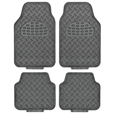Tapis PVC universel look aluminium SWISS DRIVE. Set de 4 pièces. Dimensions Avant : 2* 65 x 47cm - Arrière 2* 41 x 47cm. Disponi