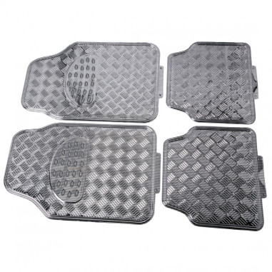 Tapis PVC universel look aluminium SWISS DRIVE. Set de 4 pièces. Dimensions Avant : 2* 65 x 47cm - Arrière 2* 41 x 47cm. Disponi