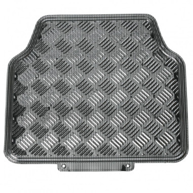 Tapis PVC universel look aluminium SWISS DRIVE. Set de 4 pièces. Dimensions Avant : 2* 65 x 47cm - Arrière 2* 41 x 47cm. Disponi