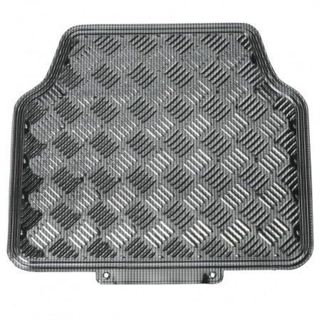 Tapis PVC universel look aluminium SWISS DRIVE. Set de 4 pièces. Dimensions Avant : 2* 65 x 47cm - Arrière 2* 41 x 47cm. Disponi