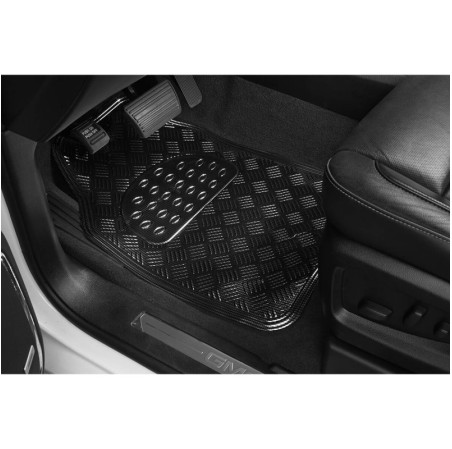 Tapis PVC universel look aluminium SWISS DRIVE. Set de 4 pièces. Dimensions Avant : 2* 65 x 47cm - Arrière 2* 41 x 47cm. Disponi