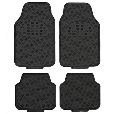 Tapis PVC universel look aluminium SWISS DRIVE. Set de 4 pièces. Dimensions Avant : 2* 65 x 47cm - Arrière 2* 41 x 47cm. Disponi