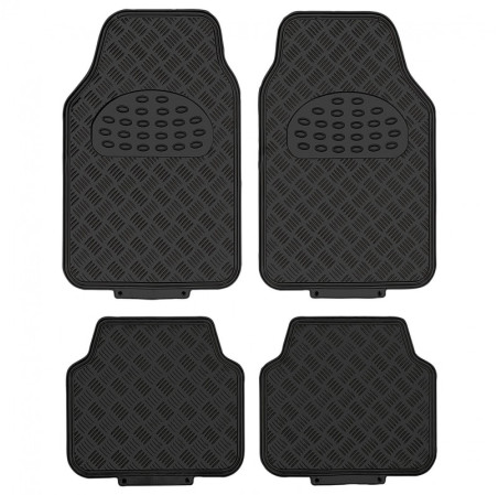Tapis PVC universel look aluminium SWISS DRIVE. Set de 4 pièces. Dimensions Avant : 2* 65 x 47cm - Arrière 2* 41 x 47cm. Disponi