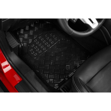 Tapis PVC universel look aluminium SWISS DRIVE. Set de 4 pièces. Dimensions Avant : 2* 65 x 47cm - Arrière 2* 41 x 47cm. Disponi
