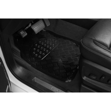 Tapis PVC universel look aluminium SWISS DRIVE. Set de 4 pièces. Dimensions Avant : 2* 65 x 47cm - Arrière 2* 41 x 47cm. Disponi