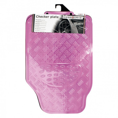 Tapis PVC universel look aluminium SWISS DRIVE. Set de 4 pièces. Dimensions Avant : 2* 65 x 47cm - Arrière 2* 41 x 47cm. Disponi