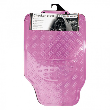 Tapis PVC universel look aluminium SWISS DRIVE. Set de 4 pièces. Dimensions Avant : 2* 65 x 47cm - Arrière 2* 41 x 47cm. Disponi
