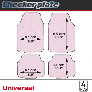 Tapis PVC universel look aluminium SWISS DRIVE. Set de 4 pièces. Dimensions Avant : 2* 65 x 47cm - Arrière 2* 41 x 47cm. Disponi