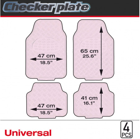 Tapis PVC universel look aluminium SWISS DRIVE. Set de 4 pièces. Dimensions Avant : 2* 65 x 47cm - Arrière 2* 41 x 47cm. Disponi