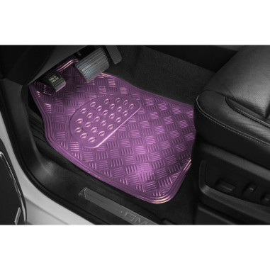 Tapis PVC universel look aluminium SWISS DRIVE. Set de 4 pièces. Dimensions Avant : 2* 65 x 47cm - Arrière 2* 41 x 47cm. Disponi