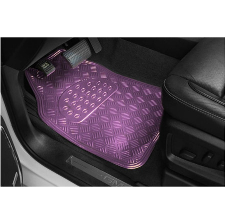 Tapis PVC universel look aluminium SWISS DRIVE. Set de 4 pièces. Dimensions Avant : 2* 65 x 47cm - Arrière 2* 41 x 47cm. Disponi