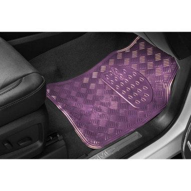 Tapis PVC universel look aluminium SWISS DRIVE. Set de 4 pièces. Dimensions Avant : 2* 65 x 47cm - Arrière 2* 41 x 47cm. Disponi