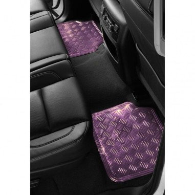 Tapis PVC universel look aluminium SWISS DRIVE. Set de 4 pièces. Dimensions Avant : 2* 65 x 47cm - Arrière 2* 41 x 47cm. Disponi