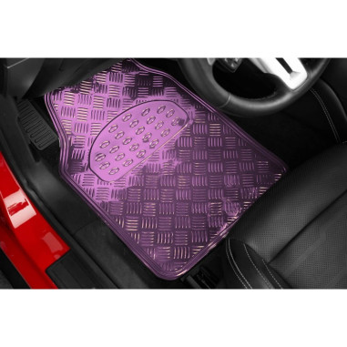 Tapis PVC universel look aluminium SWISS DRIVE. Set de 4 pièces. Dimensions Avant : 2* 65 x 47cm - Arrière 2* 41 x 47cm. Disponi