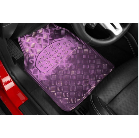Tapis PVC universel look aluminium SWISS DRIVE. Set de 4 pièces. Dimensions Avant : 2* 65 x 47cm - Arrière 2* 41 x 47cm. Disponi