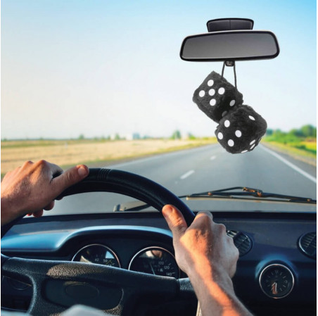 Dés décoratifs CAR+ 6 x 6cm, noir points blancs.