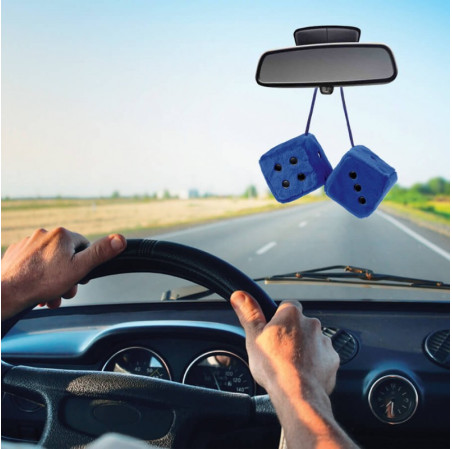 Dés décoratifs CAR+ 6 x 6cm, bleu points noirs.