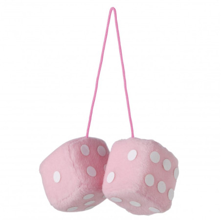 Double des en peluche a suspendre 6x6cm pink