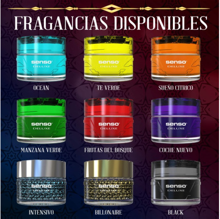 Désodorisants Dr Marcus de la gamme SENSO DELUXE. Parfum français dans un flacon en verre de 50 ml et parfum français. A poser s