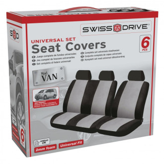 Housses de siège pour van de la marque SWISS DRIVE. Couleur : noir et gris. 6pcs.