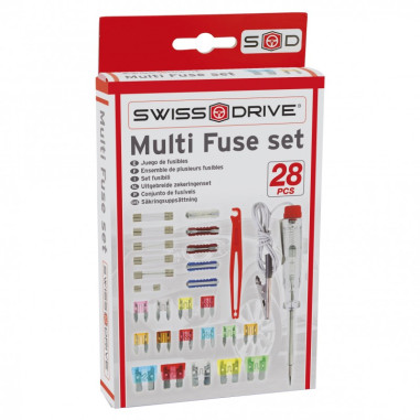 BOITE DE FUSIBLES + ACCESSOIRES 28 PIECES Contenant 26 Fusibles, 1 Pince Et 1 Testeur De Tension 12V