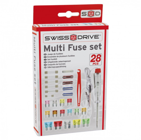 BOITE DE FUSIBLES + ACCESSOIRES 28 PIECES Contenant 26 Fusibles, 1 Pince Et 1 Testeur De Tension 12V