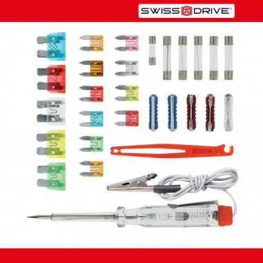 BOITE DE FUSIBLES + ACCESSOIRES 28 PIECES Contenant 26 Fusibles, 1 Pince Et 1 Testeur De Tension 12V