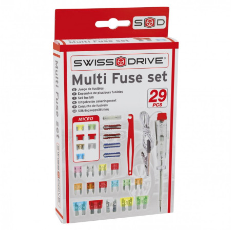 BOITE DE FUSIBLES + ACCESSOIRES 29 PIECES Contenant 27 Fusibles, 1 Pince Et 1 Testeur De Tension 12V