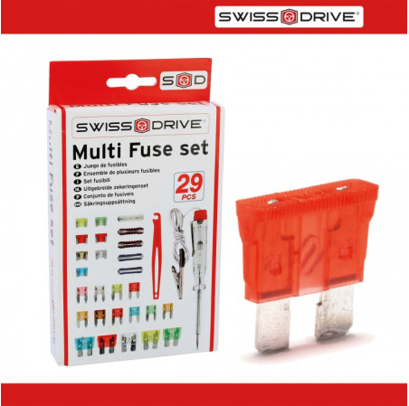 BOITE DE FUSIBLES + ACCESSOIRES 29 PIECES Contenant 27 Fusibles, 1 Pince Et 1 Testeur De Tension 12V
