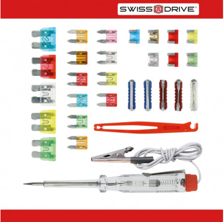 BOITE DE FUSIBLES + ACCESSOIRES 29 PIECES Contenant 27 Fusibles, 1 Pince Et 1 Testeur De Tension 12V