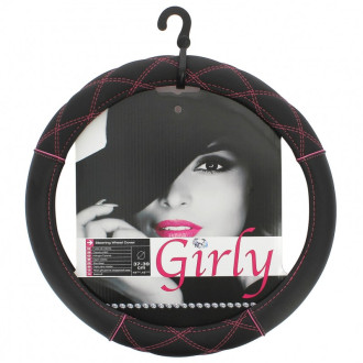 Couvre volant CAR+ au point de croix rose. Ergonomique 37-39cm et universel. Facile à poser. Disponible en 2 coloris : rose et n