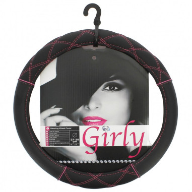 Couvre volant CAR+ au point de croix rose. Ergonomique 37-39cm et universel. Facile à poser. Disponible en 2 coloris : rose et n