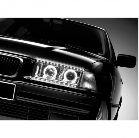 Une paire de bandes LED "Lucifer Eyes" de la marque RACESPORT. Flexible. Dimension : longueur 50 centimètres par 2 centimètres d