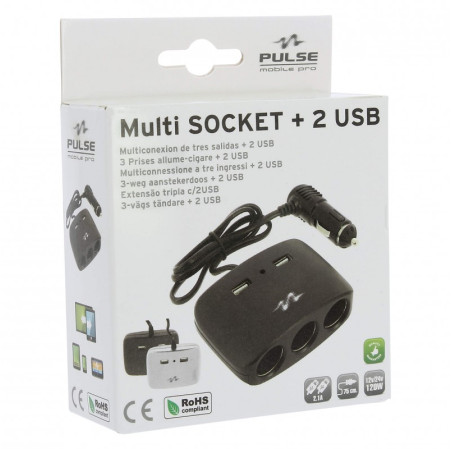 3 multiprises allume cigare + 2 usb 2.1a noir