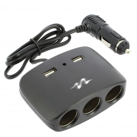 3 multiprises allume cigare + 2 usb 2.1a noir
