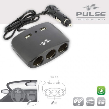 3 multiprises allume cigare + 2 usb 2.1a noir